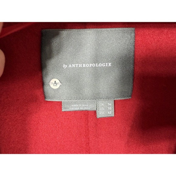 Anthropologie Coat Womens 10 Red Wool Blend Belted Wrap Long Maxi Trench - Picture 9 of 13